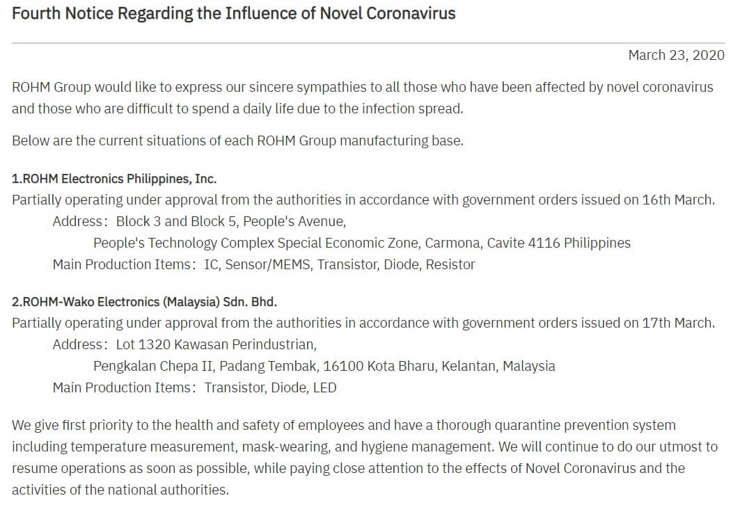ROHM Semiconductor announces partial operation of its Philippines and Malaysia factories-SemiMedia